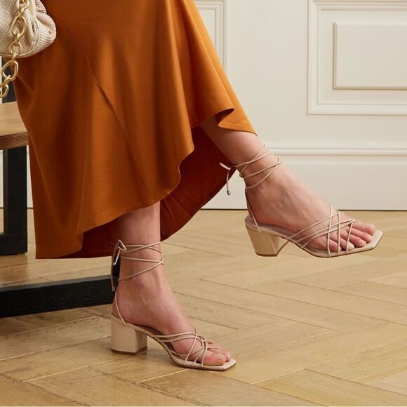 Porte & Paire Women's Leather Strappy Square Toe Sandals Cream Size 6 - Picture 2 of 9